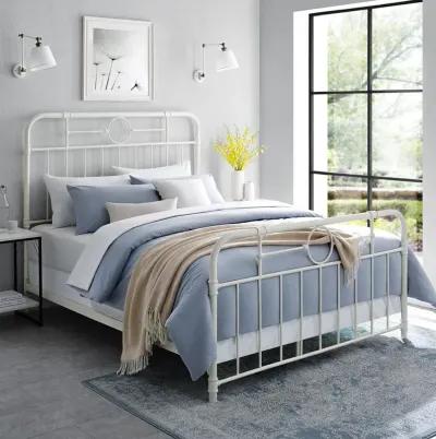 Belen Kox Vintage Industrial Queen Bedframe - Antique White, Belen Kox