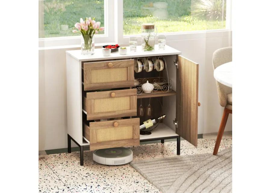 Hivvago Rattan Sideboard Buffet Cabinet with 1 Door and 3 Drawers