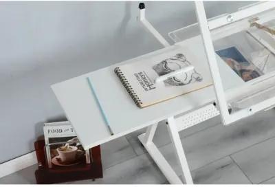 White Adjustable Tempered Glass Drafting Printing Table With Chair