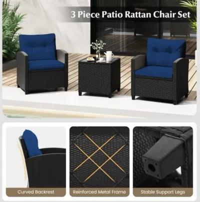 Hivvago 3 Pieces Patio Furniture Set with Tempered Glass Coffee Table