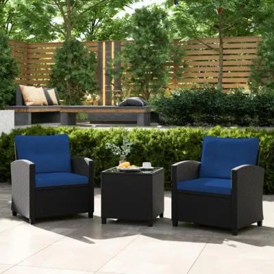 Hivvago 3 Pieces Patio Furniture Set with Tempered Glass Coffee Table