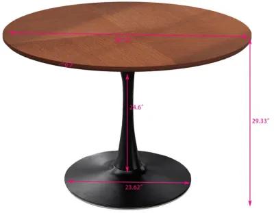 42" Modern Round Dining Table With Printed Oak Color Grain Tabletop