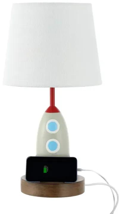 Houston Coastal Style Iron/Resin Rocket LED Kids' Table Lamp with Phone Stand and USB Charging Port