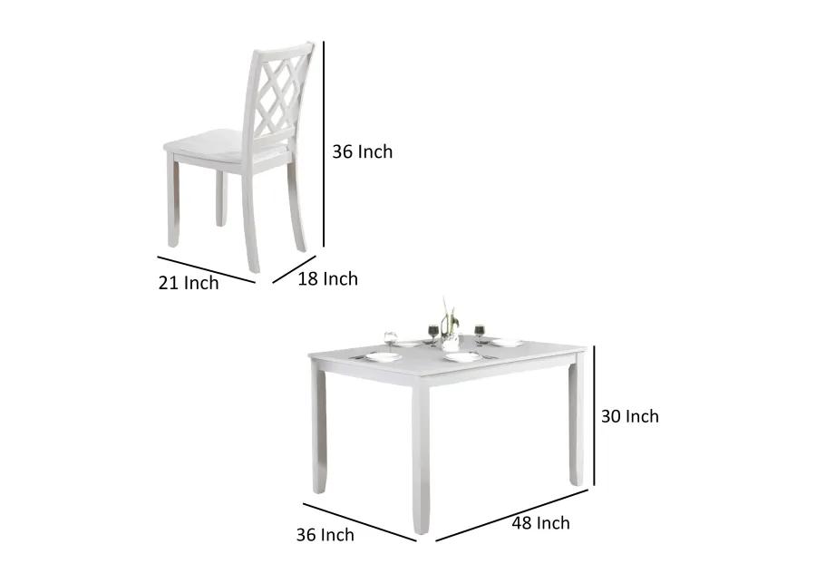 Ziko 5 Piece Dining Table Set, 4 Crossed Back Chairs, White Solid Wood