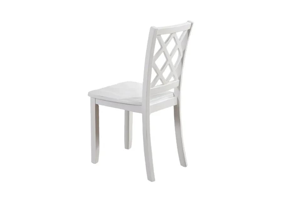 Ziko 5 Piece Dining Table Set, 4 Crossed Back Chairs, White Solid Wood