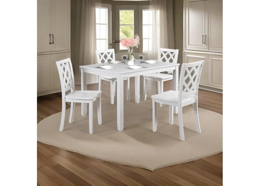 Ziko 5 Piece Dining Table Set, 4 Crossed Back Chairs, White Solid Wood