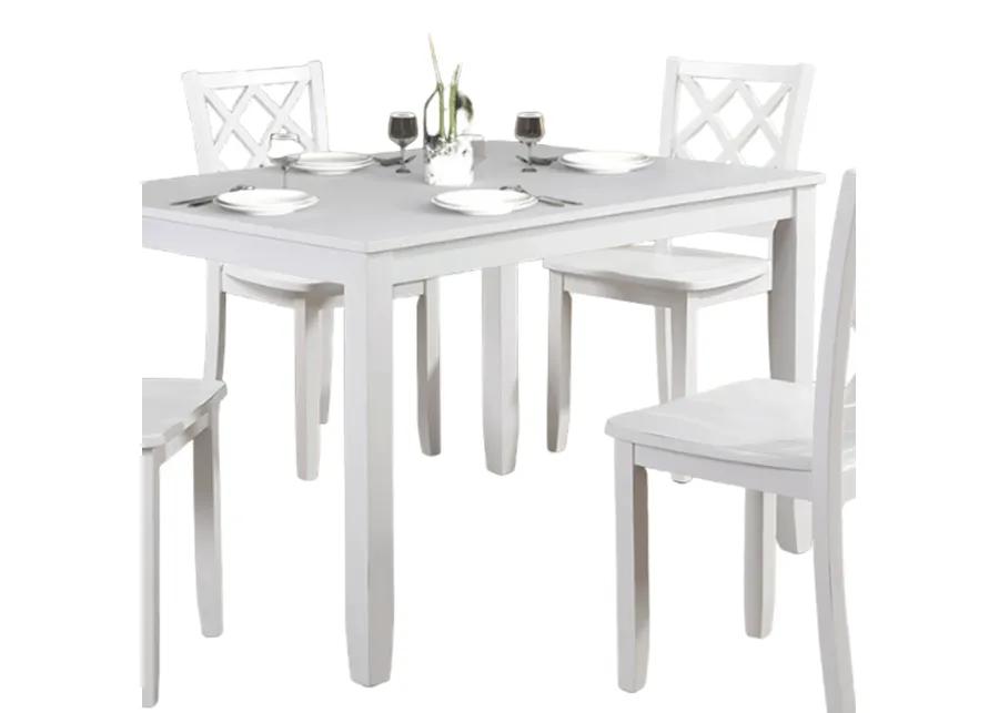 Ziko 5 Piece Dining Table Set, 4 Crossed Back Chairs, White Solid Wood