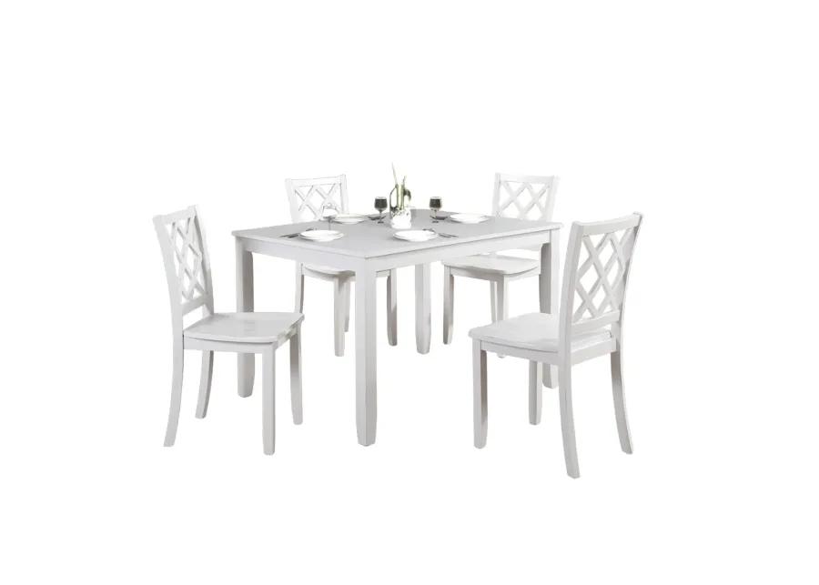 Ziko 5 Piece Dining Table Set, 4 Crossed Back Chairs, White Solid Wood