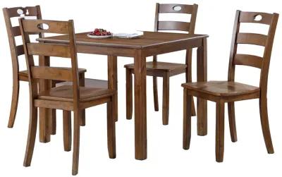 Diyo 5 Piece Dining Table Set, Square Top, Slatted, Natural Brown Wood - Benzara