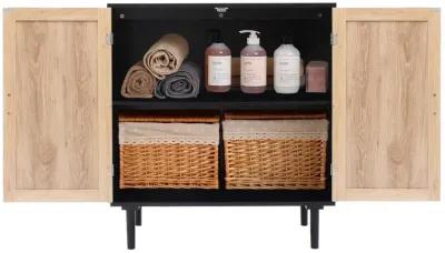 LuxenHome Black and Brown Wood 2-Door Storage Cabinet