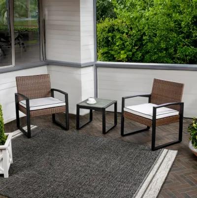 Selby 3-Piece Modern Coastal Faux Wicker Conversation Outdoor Patio Set