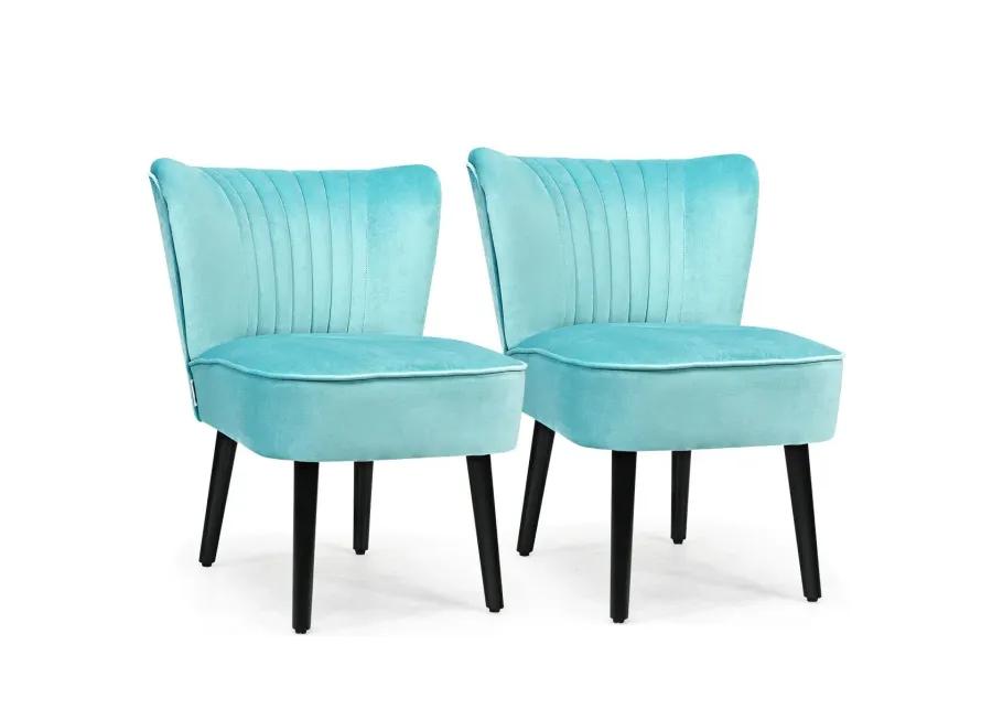 Set of 2 Upholstered Modern Leisure Club Chairs with Solid Wood Legs