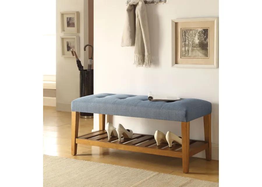 Fabric Bench in Blue and Oak Finish