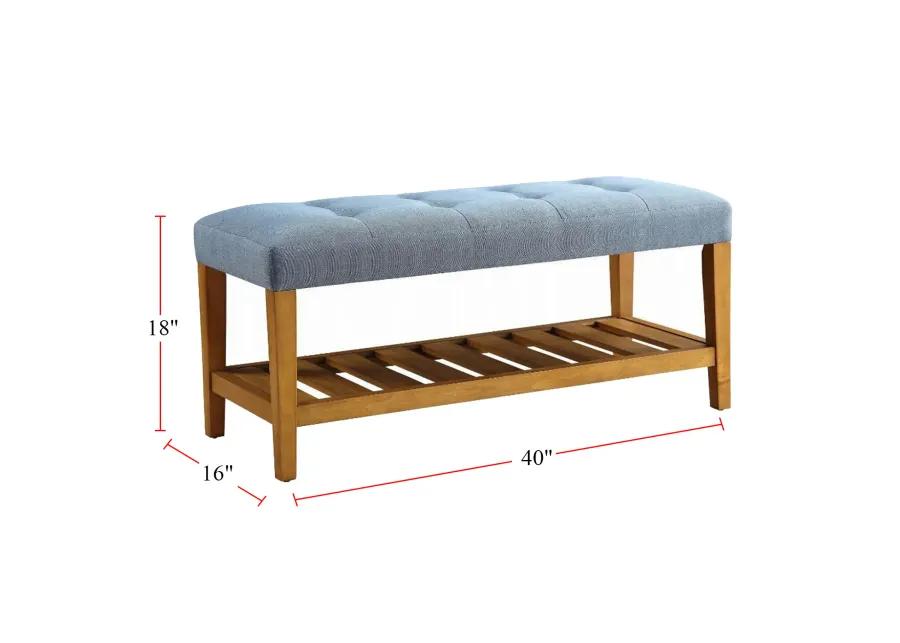 Fabric Bench in Blue and Oak Finish