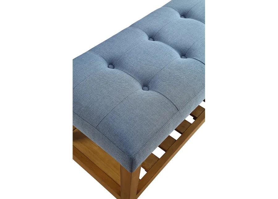 Fabric Bench in Blue and Oak Finish