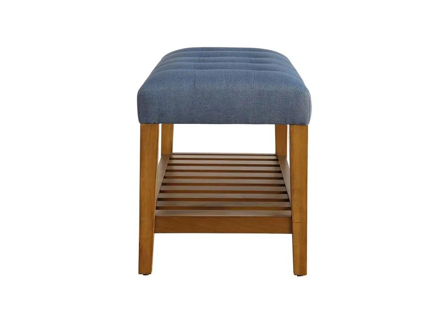 Fabric Bench in Blue and Oak Finish