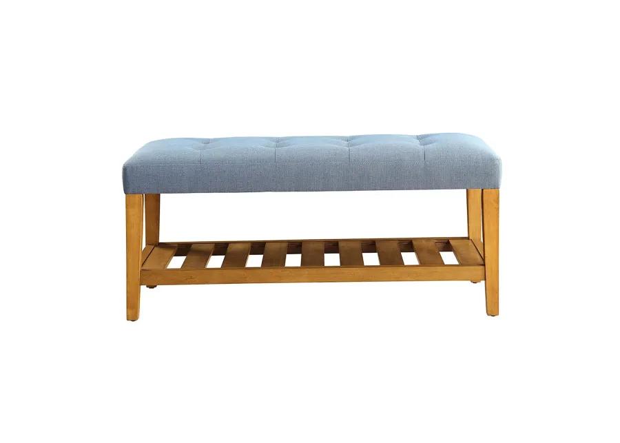 Fabric Bench in Blue and Oak Finish