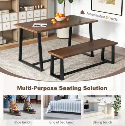 Hivvago Wood Dining Bench with Metal Frame and Adjustable Footpads-Coffee