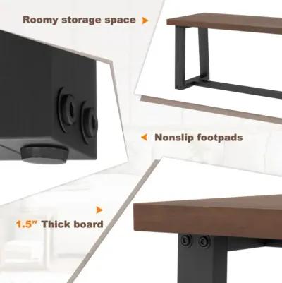 Hivvago Wood Dining Bench with Metal Frame and Adjustable Footpads-Coffee