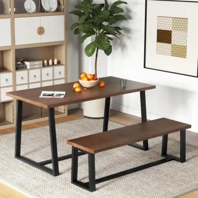 Hivvago Wood Dining Bench with Metal Frame and Adjustable Footpads-Coffee