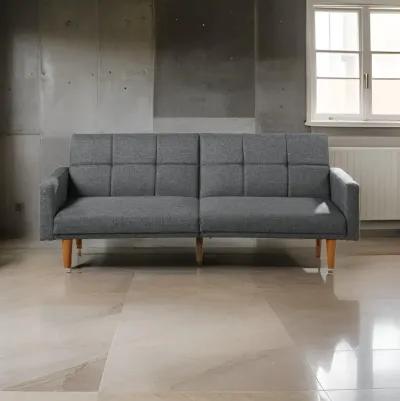 Fabric Adjustable Sofa with Square Tufted Back, Light Gray-Benzara