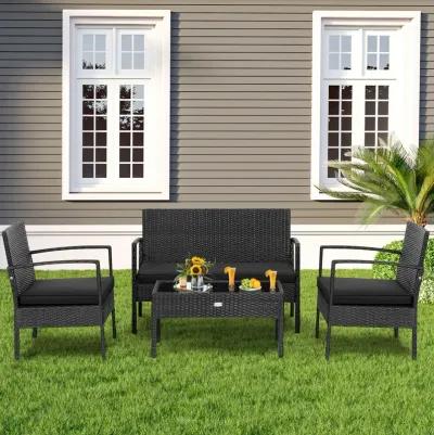 4 Pieces Patio Rattan Furniture Set with Cushion