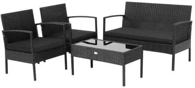 4 Pieces Patio Rattan Furniture Set with Cushion