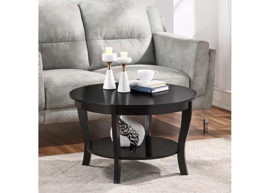 Convenience Concepts American Heritage Round Coffee Table with Shelf, Black