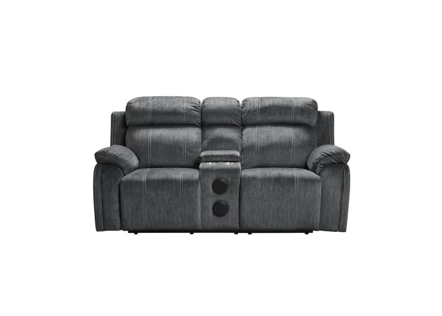 New Classic Furniture Furniture Tango Polyester Console Loveseat  Speaker in Shadow Gray