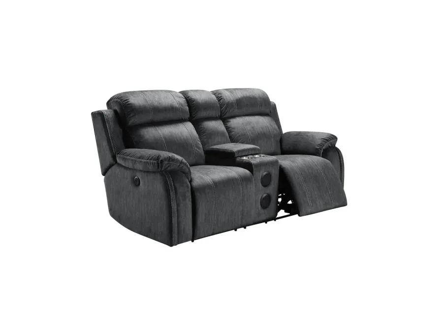 New Classic Furniture Furniture Tango Polyester Console Loveseat  Speaker in Shadow Gray