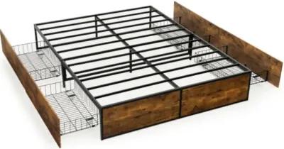 Metal Bed Frame with 4 Drawers-Full Size