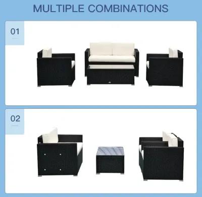 Black Rattan Relaxation: 4-Piece Outdoor Set with Cushioned Seating