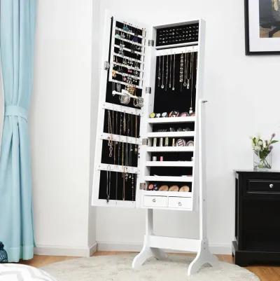 Lockable Mirrored Jewelry Cabinet Armoire Storage Organizer Box