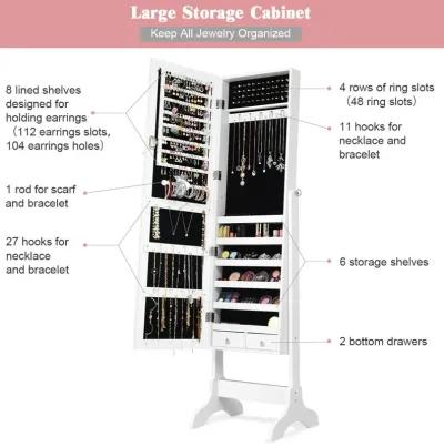 Lockable Mirrored Jewelry Cabinet Armoire Storage Organizer Box