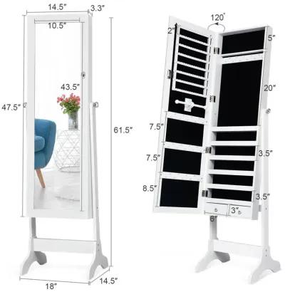 Lockable Mirrored Jewelry Cabinet Armoire Storage Organizer Box