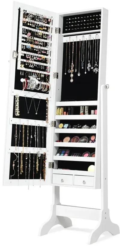 Lockable Mirrored Jewelry Cabinet Armoire Storage Organizer Box