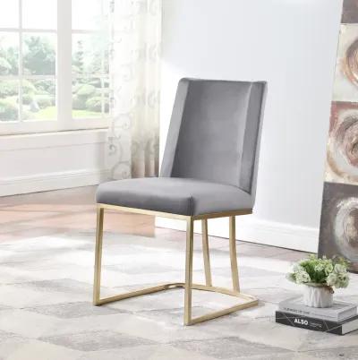 Dining Chairs, Velvet Upholstered Side Chair, Gold Metal Legs (Set Of 2) - Gray