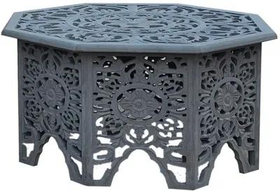 Nesting Coffee Tables, Set of 2, Handcrafted Carved Cut Out Floral Motifs, Antique White and Gray - Benzara