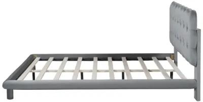 Gray Velvet Platform Bed with LED Frame