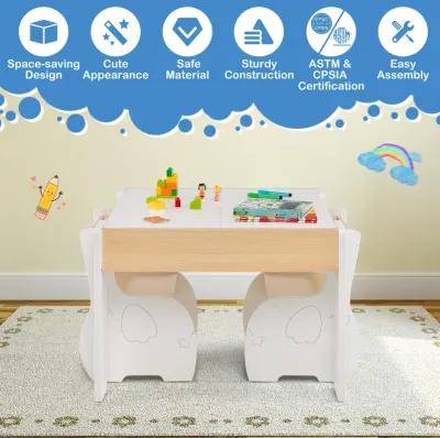 4-in-1 Wooden Activity Kids Table and Chairs with Storage and Detachable Blackboard