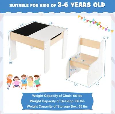 4-in-1 Wooden Activity Kids Table and Chairs with Storage and Detachable Blackboard