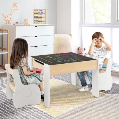 4-in-1 Wooden Activity Kids Table and Chairs with Storage and Detachable Blackboard