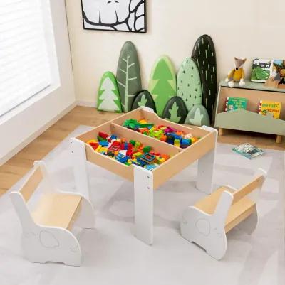 4-in-1 Wooden Activity Kids Table and Chairs with Storage and Detachable Blackboard