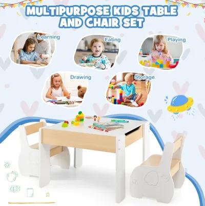 4-in-1 Wooden Activity Kids Table and Chairs with Storage and Detachable Blackboard