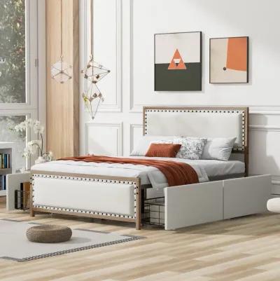 Merax Upholstered Platform Bed with 4 Drawers