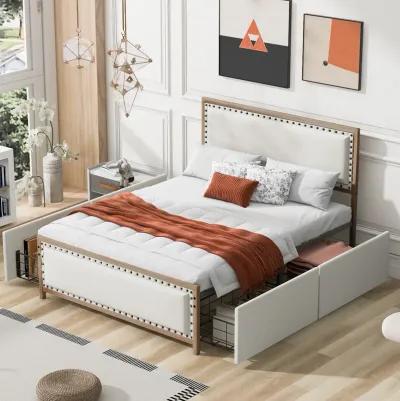 Merax Upholstered Platform Bed with 4 Drawers