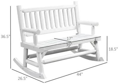 White Outdoor Rocker: 2-Person Wooden Loveseat with Curved Seats