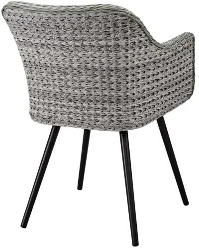 Modway Endeavor Wicker Rattan Aluminum Outdoor Patio Dining Arm Chair with Cushions in Gray Gray