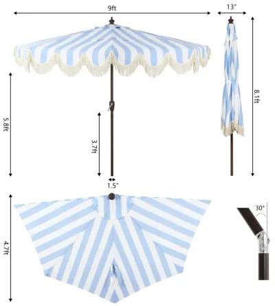 Beverly Designer Classic Scalloped Fringe Half Market Patio Umbrella with Crank, Push Button Tilt and UV Protection