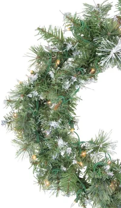 Pre-Lit Snow Mountain Pine Artificial Christmas Wreath - 24-Inch  Clear Lights